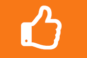 orange box with thumbs up icon
